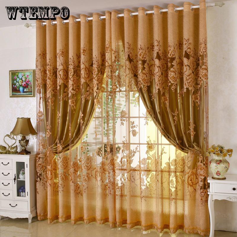 WTEMPO Window Curtain Printed Bedroom Curtain Home Texitle Semi-Blackout Curtain