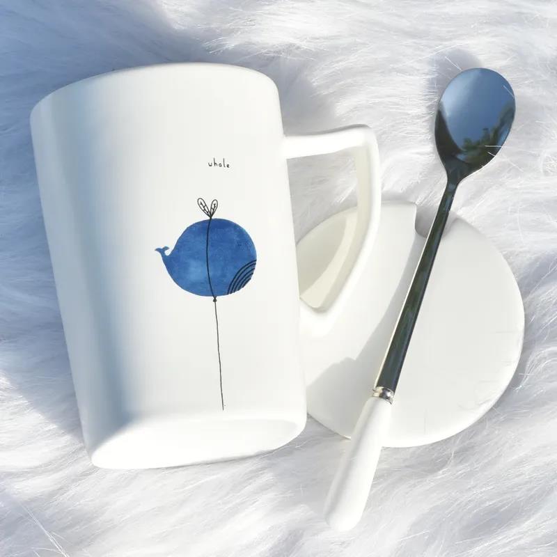 Mugs Gift Female with Lid Spoon Couple Home Student Simple Breakfast Ceramic Coffee Tea Cup Male