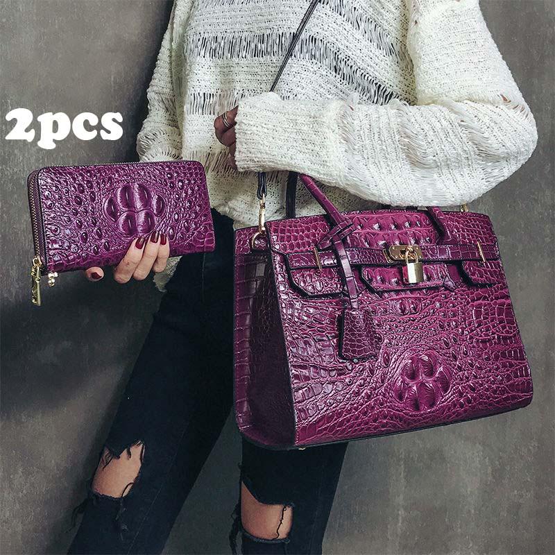 Crocodile Leather Handbag Women Fashion Large Capacity Shoulder Bag Platinum Bag