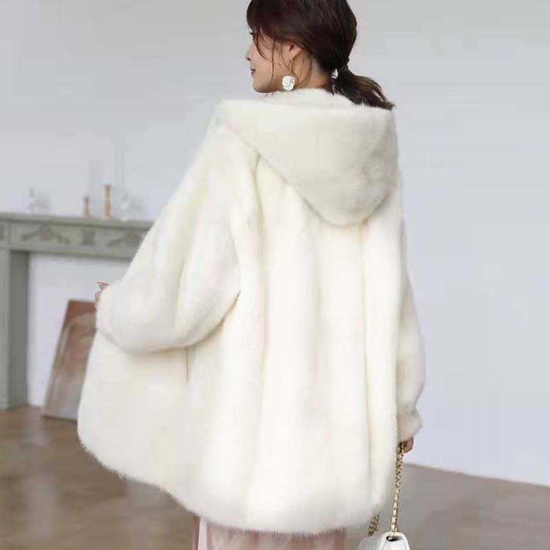 Imitated Mink Velvet Coat Women's Mid-length Autumn and Winter Haining Mink Coat Thickened Large Size Fur Coat Was Thin