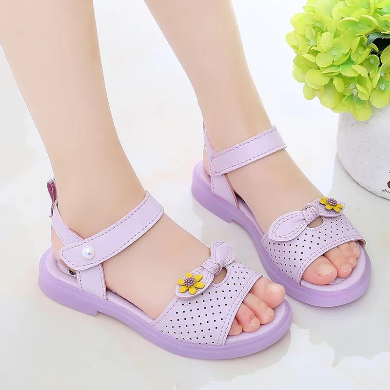 Girl's Summer Sandals Big Girls' Soft Sole Princess Sandals Non Slip Solid Color Outdoor Beach Sandals