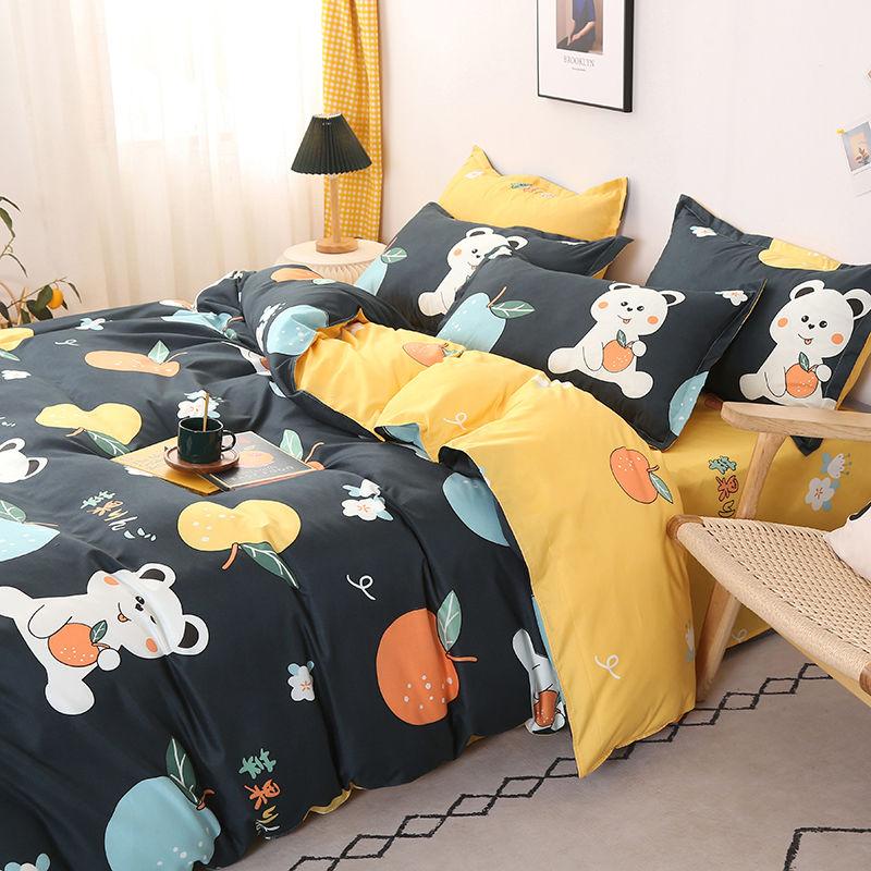 Bedding Set Leaf Printed Bed Linen Sheet Plaid Duvet Cover Single Double Queen King Quilt Covers Sets Bedclothes