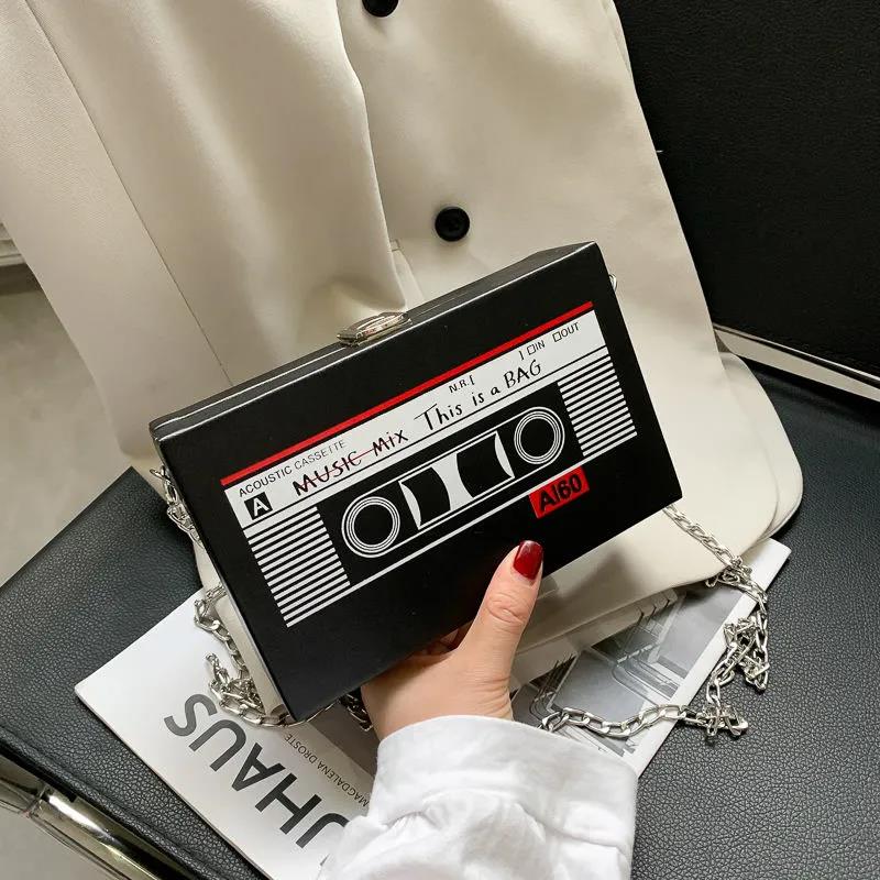 Retro Magnetic Tape Women Pu Box Bag Handbags Print Casual Clutch Purse Shoulder Crossbody Bags