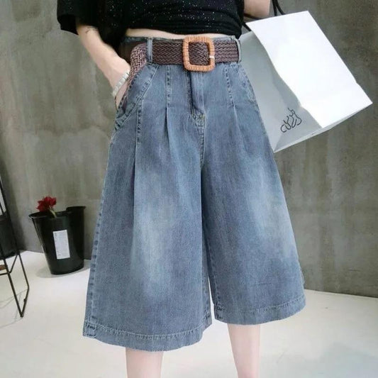 High Waist Denim Shorts No Belt Women Loose Spring and Summer Loose Casual Shorts Pants