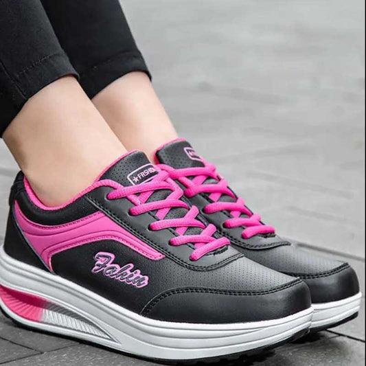 Spring and Autumn Rocking Shoes Women's Thick Bottom Heightening Breathable Mesh Shoes Sports Leisure Travel Shoes