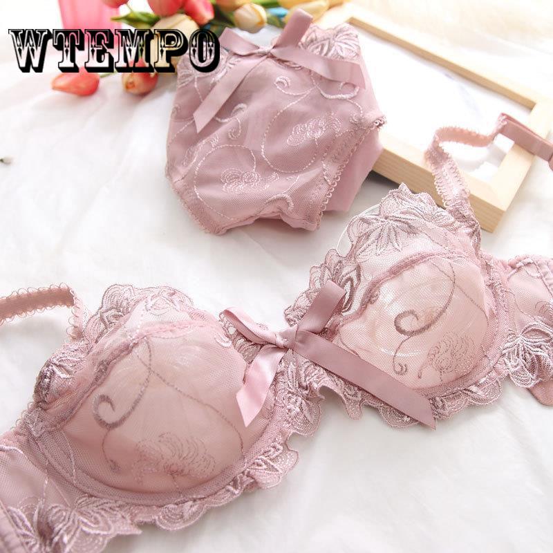 Lace Floral Lingerie Set Women Bra and Brief Sets Summer Transparent Sexy Underwear Set