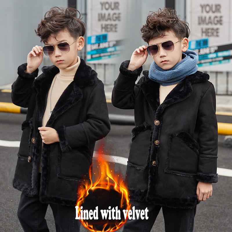 Boys Coats Autumn Winter Fashion Children's Plus Velvet Warming Cotton Fleece Jacket