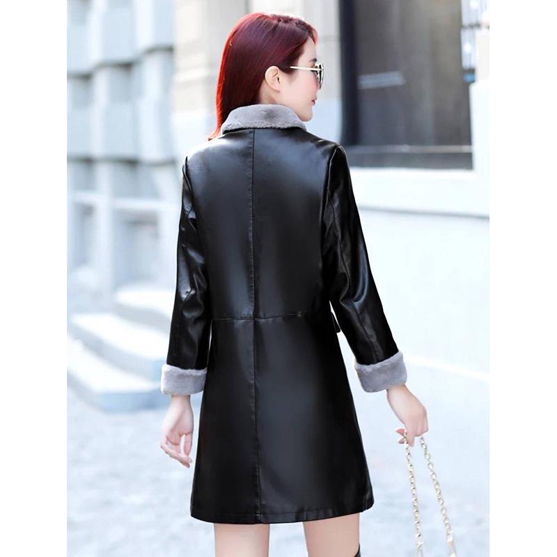 Large size Leather coat Winter Woman's Leather clothing Luxurious Long sleeve Leather jacket Wild