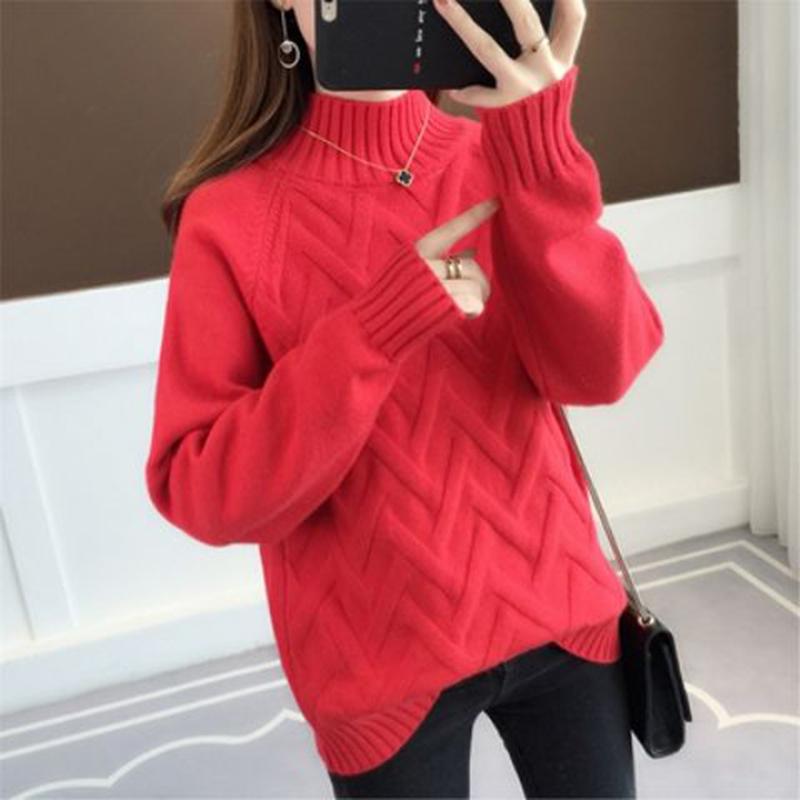 Cold-proof Solid Color Turtleneck Sweater Female Autumn Large Size Warm Sweater Thickening