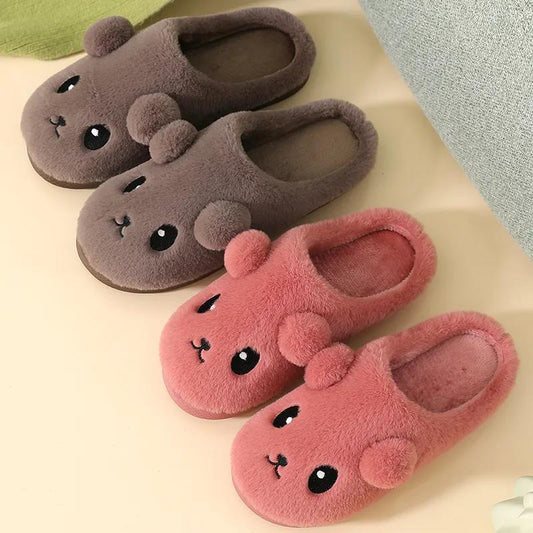 Autumn and Winter Cotton Slippers Female Cute Plush Couple Half-pack with Warmth and Non-slip Plush Slippers for Home Indoor