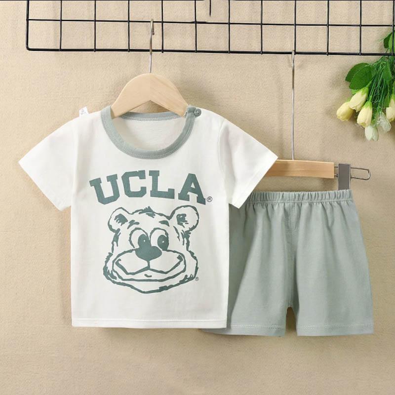 Children's Short-sleeved Suit Pure Cotton Summer Thin Sweat-absorbing Breathable and Comfortable Two-piece Baby Loose Neckline Casual Suit