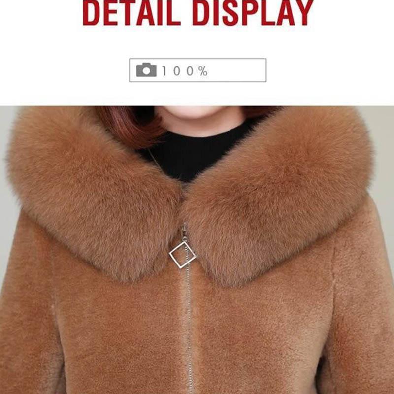 Fur Fox Fur Collar Jacket Female Grain Wool Sheep Shearing Fleece Autumn and Winter Warm Hooded Thick Plus Cotton Loose Top