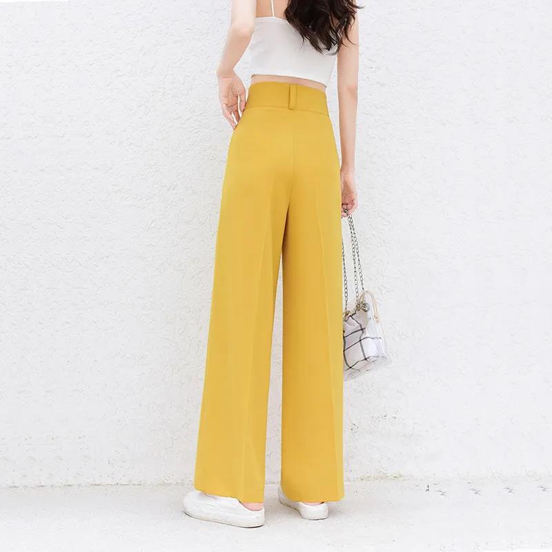 WTEMPO Office High Waist Pure Color Suit Pants Solid color Elastic Waist Straight Loose Casual Elegant Daily Women's Wide-leg Pants