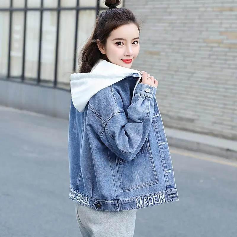 Loose Hooded Denim Jacket Women's Spring and Autumn Embroidered Thin Jacket Tops