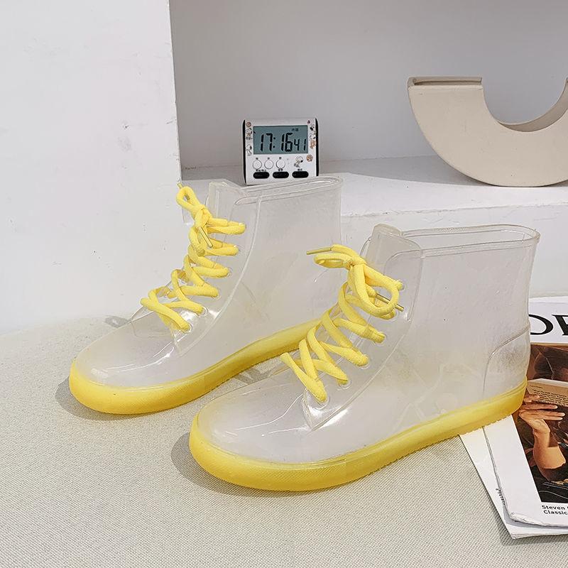 Transparent Rain Boots Female Fashion Korean Adult Rain Boots Student Jelly Shoes Waterproof Shoes Cute Water Boots Non-slip Rubber Shoe Covers