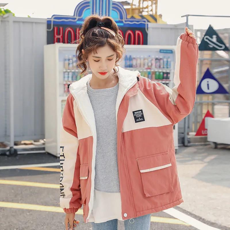 Fleece Tooling Jacket Female Autumn and Winter 2021 Students Korean Version Loose and Versatile Thickened Baseball Uniform