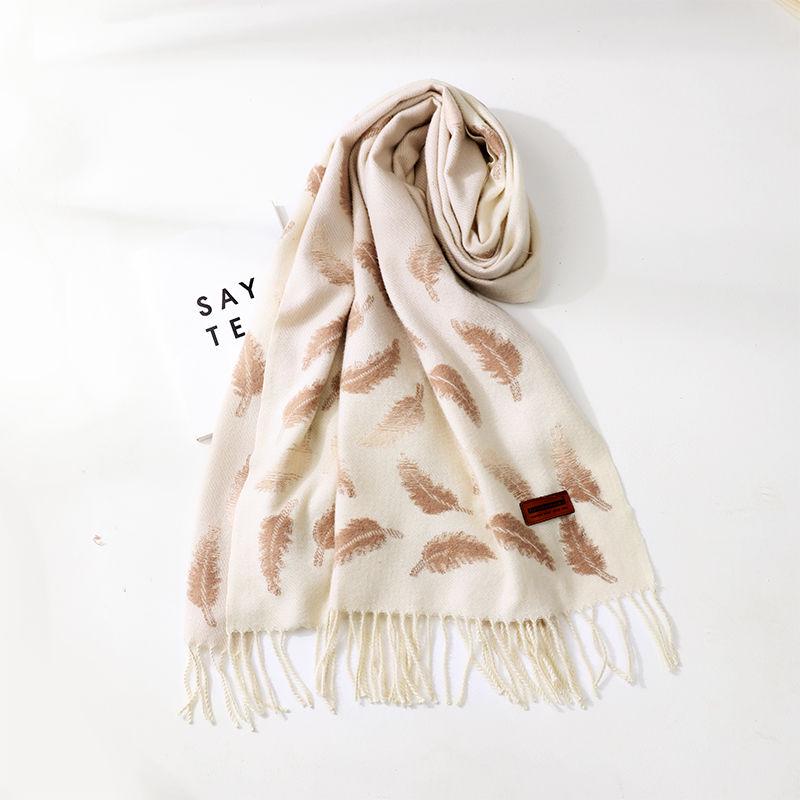 Winter Scarf Women Wool Feather Print Cashmere Scarf Pashmina Tassels Women Men Wrap Shawl