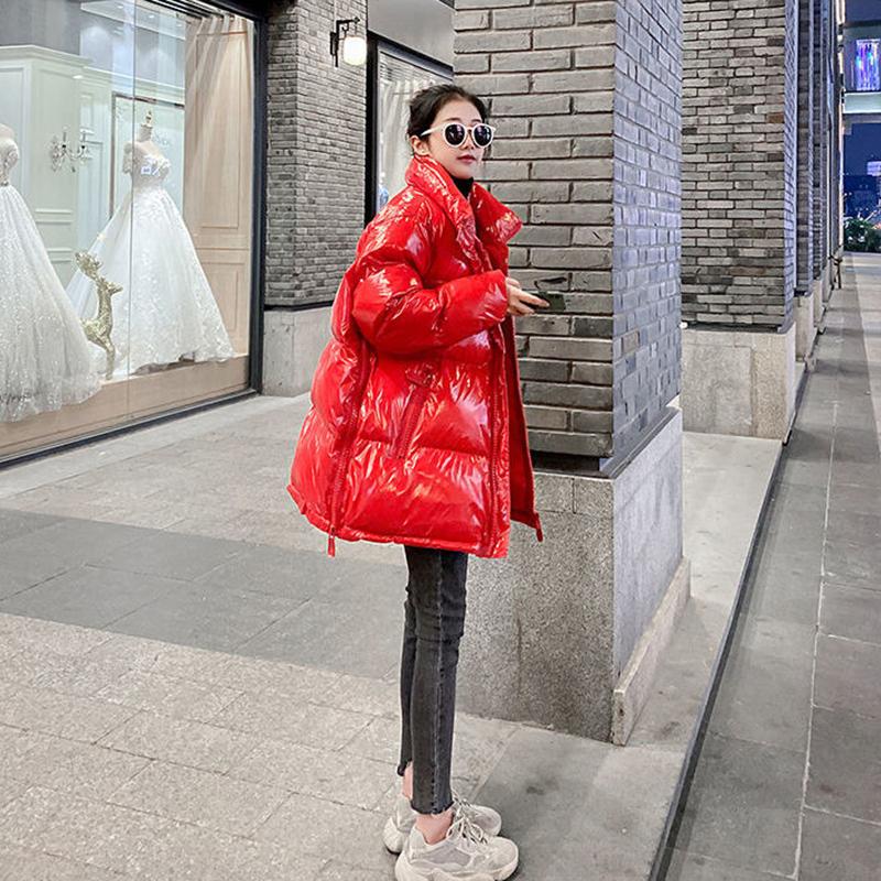 Glossy Student Women's Cotton-padded Jacket Cotton Clothes Loose Thick Winter Jacket for Women Mid-length Female Jacket Coat