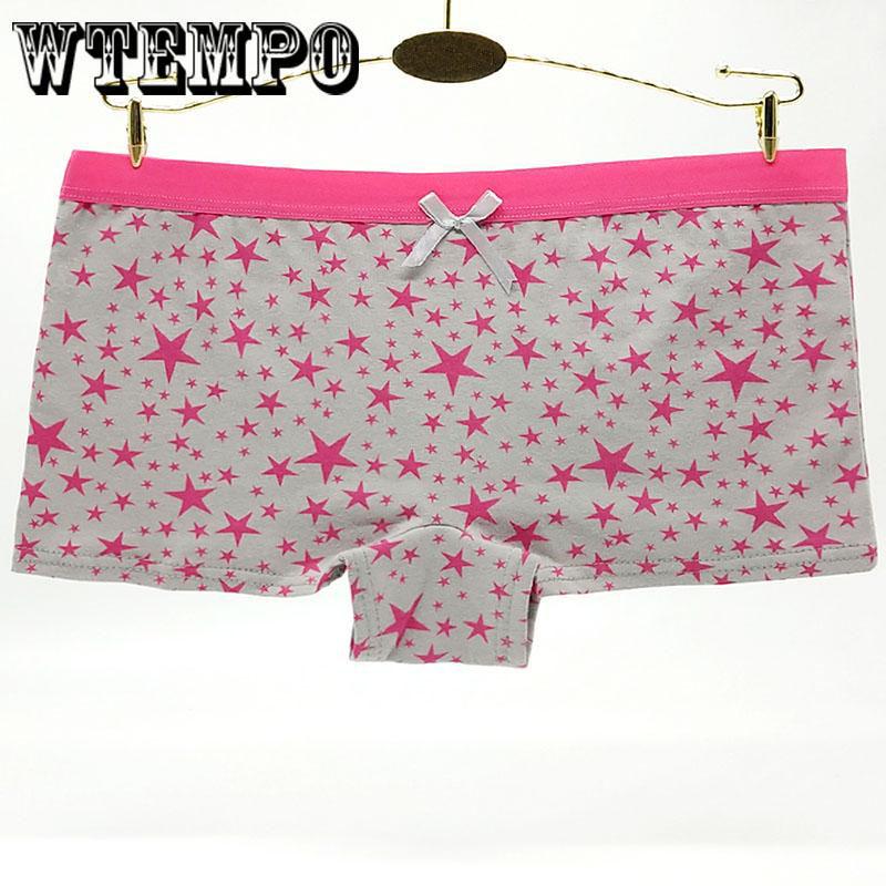 6 Pcs/Lot Women Underwear Shorts Boxers Cotton Panties Ladies Knickers Print Stars Low-Rise