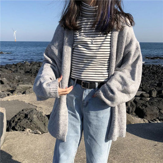 Loose Wild Mid-length Sweater Sweater Coat Women Plus Size Cardigan Sweater Women Autumn and Winter