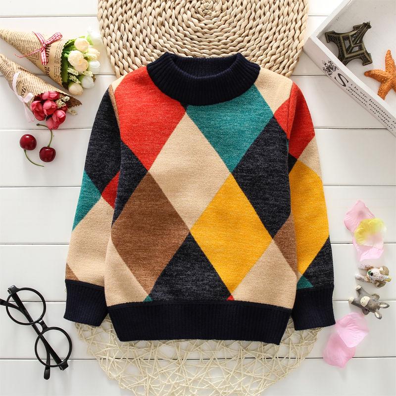 Round Neck Autumn and Winter Sweater Plus Velvet Thickening Inside Warm Sweater Children's Sweater