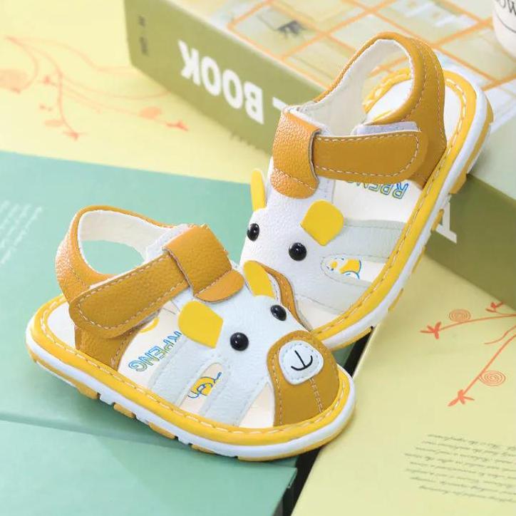 Baby's Summer Sandals Soft Soled Baby Walking Cartoon Sounding Shoes Children's Antiskid and Kickproof Flat Shoes