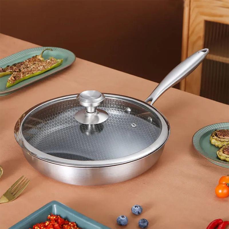 316 Stainless Steel Frying Pan 24-30cm Uncoated No Oily Smoke Non-stick Pancake Pan Household Cooking Pan