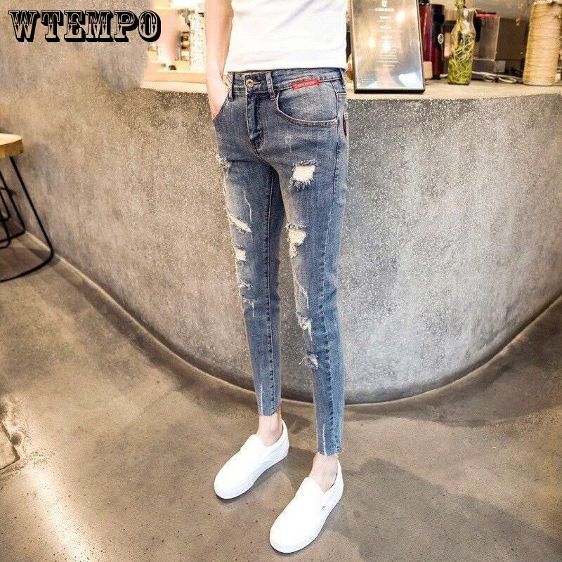 Men's  Jeans  Fashion Skinny Slim Painting Zipper Jeans