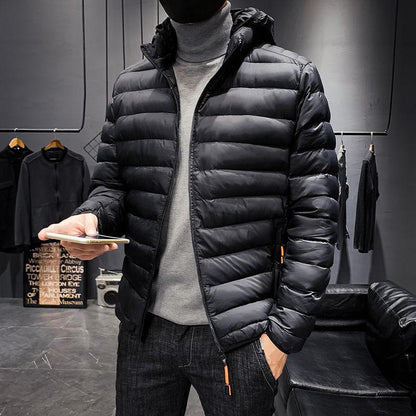 Winter Fashion Trend Men's Cotton Jacket Short Slim Casual Hooded Lightweight Warm Cotton Jacket