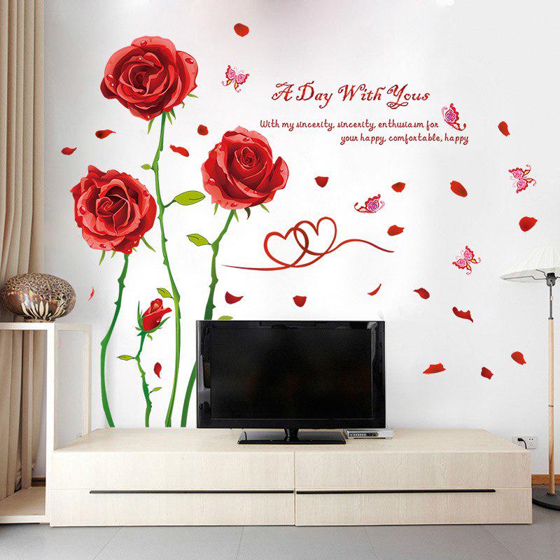 [Wall sticker ]Red Rose Butterfly Wall Stickers Home Decor Living Room Bedroom Kitchen Baby Room Diy