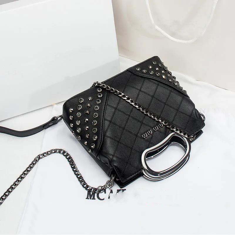 European Style Metal Rivet Decoration PU Leather Top-Handle Bags Handbags Women Large Capacity Personality Crossbody Bag