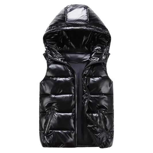 Large Size Glowing Women Winter Hooded Vest Coat Glossy Down Cotton Sleeveless Jacket Female Thicken Warm Winter Vest