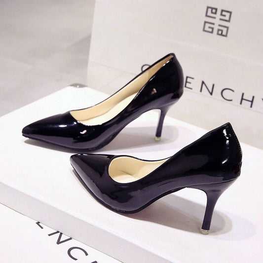 Sexy Patent Leather High Heels Women Black Professional Work Shoes All-match Stiletto Pointed Shoes Women