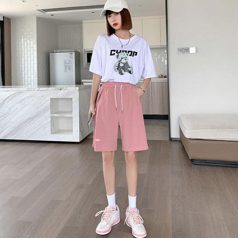 Women's Ice Silk Sports Shorts Summer Thin Section Plus Size High Waist Wide Legs Loose and Thin Girl Five Points Casual Pants Fitness Short