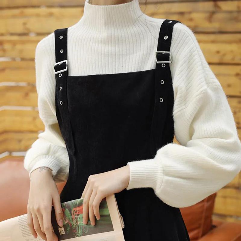 Single Piece/suit Autumn and Winter New Thin Dress Women's Knitted Sweater Loose Suspender Skirt Two-piece Temperament Lady Fan