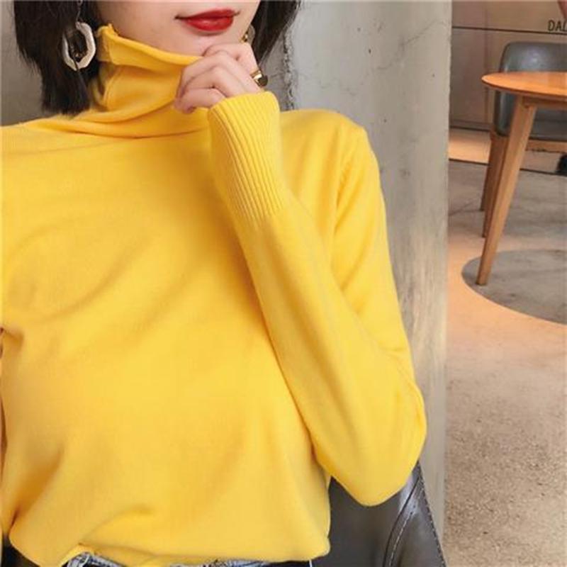 Pofulove Female Turtleneck Knitted Pullover Sweaters loose  Sweater  Tops winter Casual Jumper