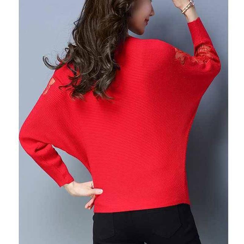 One Word Neck Short Knitwear Mesh Sleeve Spring and Autumn Sweater Women Loose Knit Bottoming Shirt