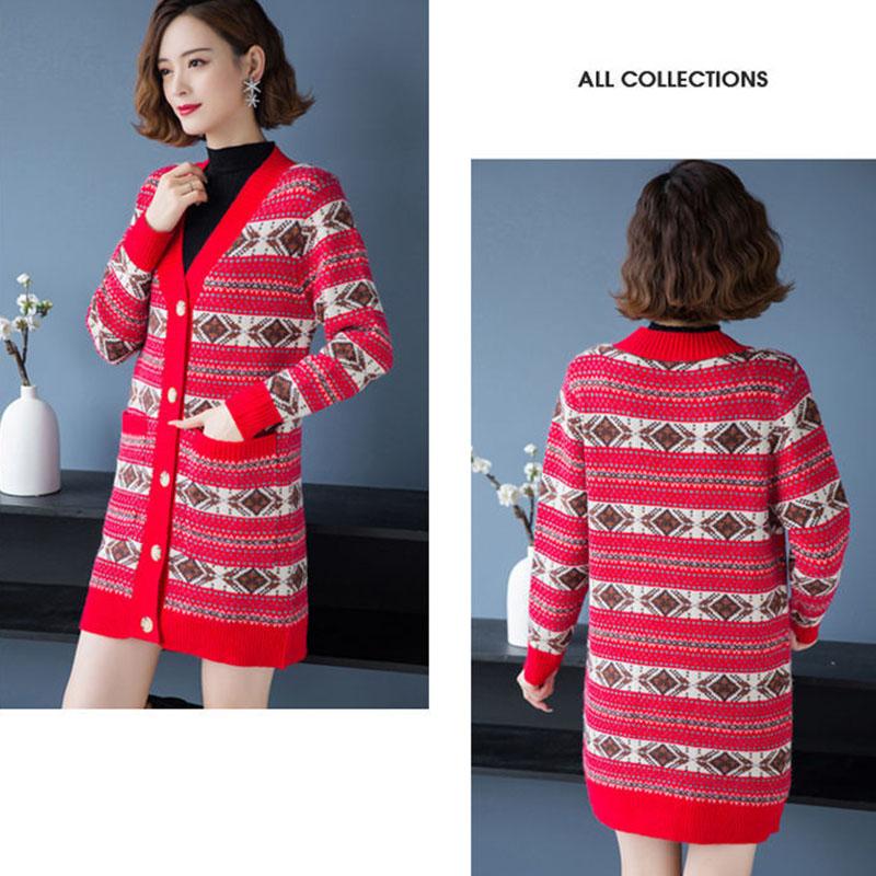 Autumn and Winter Long-sleeved Cardigan Sweater Loose-fitting Outer Wear Mid-length Jacket Jacquard Knitted Female Jacket