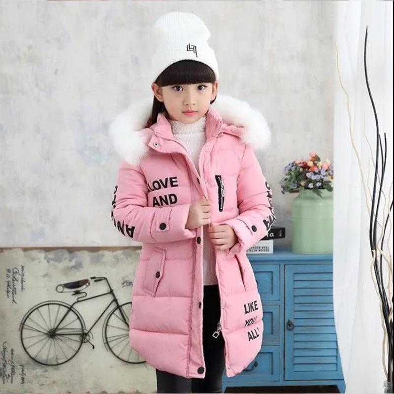 Winter Girl's Cotton-padded Jacket Big Children's Down Jacket Western Style Hooded Padded Coat Baby Mid-length Padded Jacket