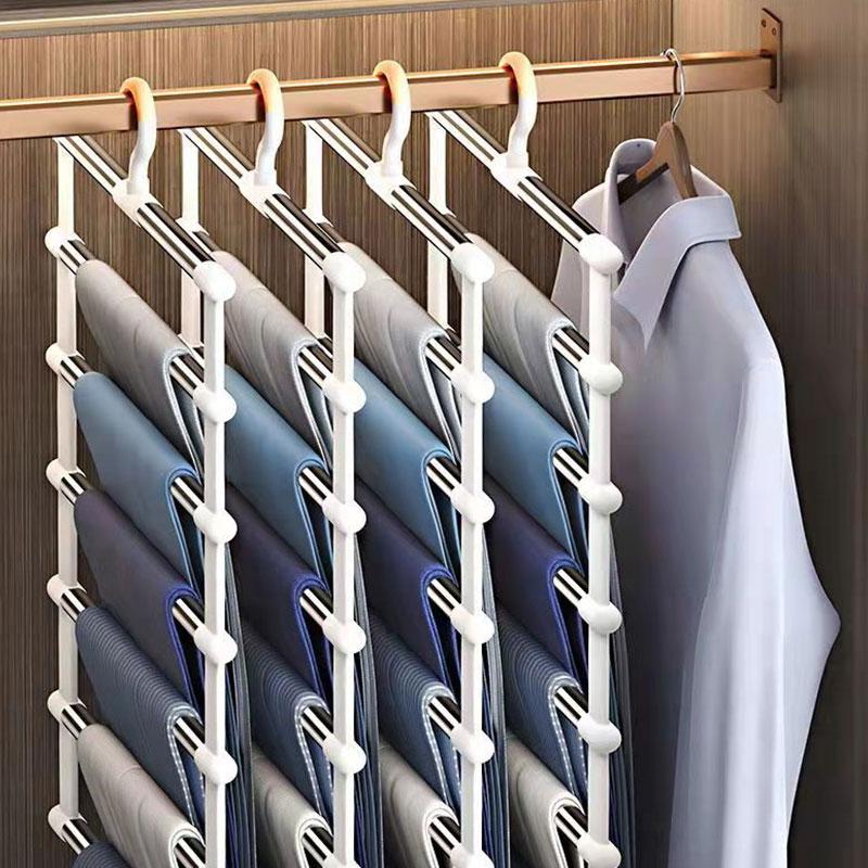 Pants Rack Household Foldable Magic Pants Special Hanger Stainless Steel Pants Hanging Multi-layer Rack Storage Artifact Towel Scarf Tie Rack