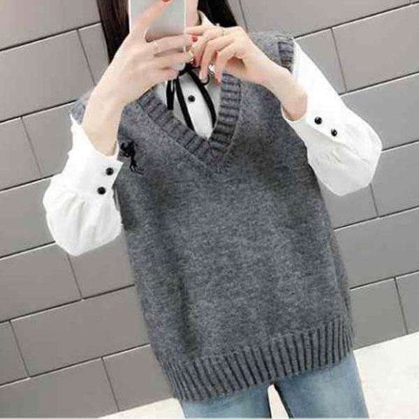 Spring and Autumn Fashion Knitted Vest Vest Loose Waistcoat Outer Sweater Coat Bottoming Shirt