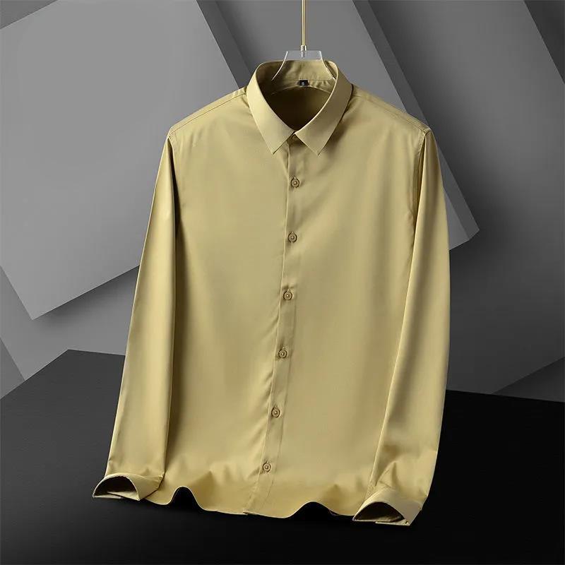 Men's Long-sleeved Shirt Non-iron Silky Breathable Casual Slim Business Stretch Solid Color Men's Shirt