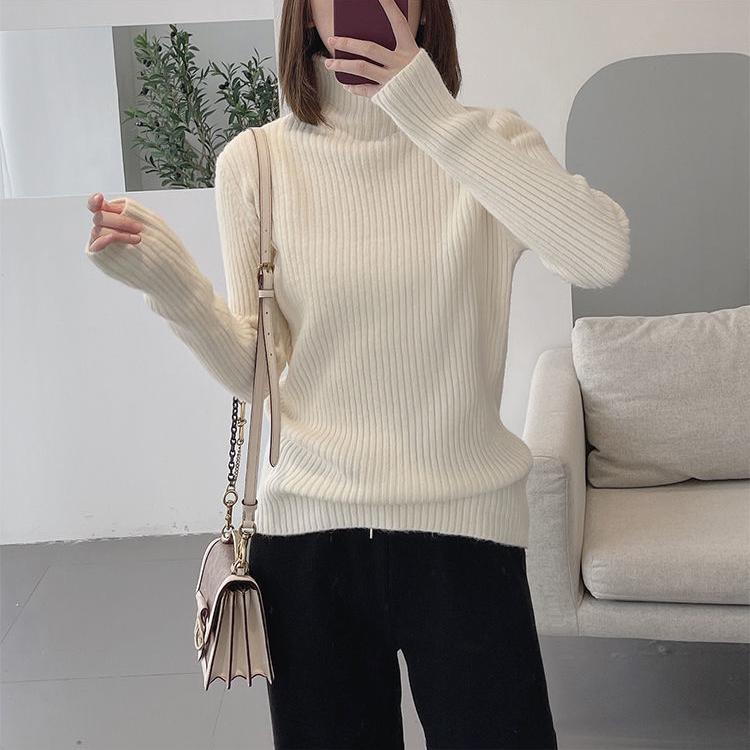 Women Half Turtleneck Pullover Sweater Autumn and Winter Thick Sweaters Women Casual Loose Jumpers Inside Solid Bottoming Sweaters Short Basic Tops