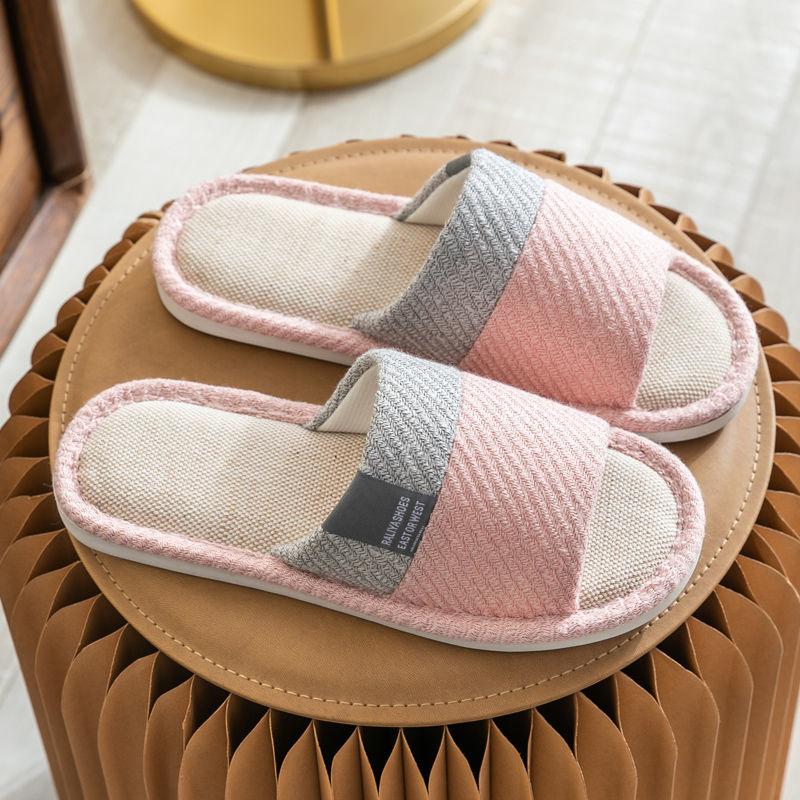 Men's Spring and Autumn Home Linen Slippers Home Indoor Couples Thick Bottom Non-slip Cotton Linen Breathable Four Seasons Slippers