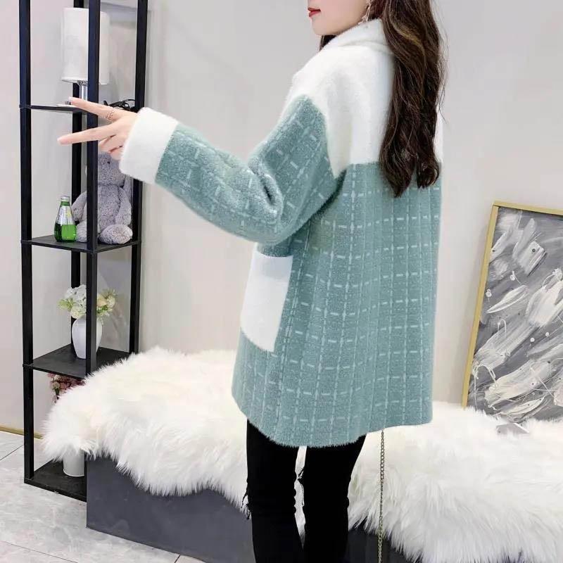 Student Spring and Autumn Woolen Coat with Mink Fleece