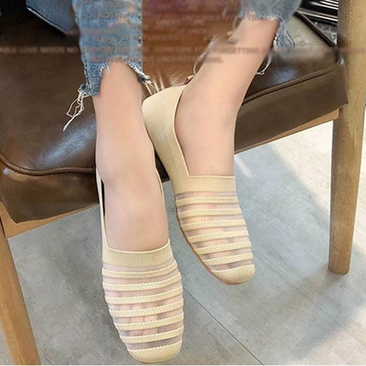 Spring and Summer Breathable Soft-soled Ballet Beanie Shoes All-match Flying Woven Lazy Shoes Striped Women's Shoes