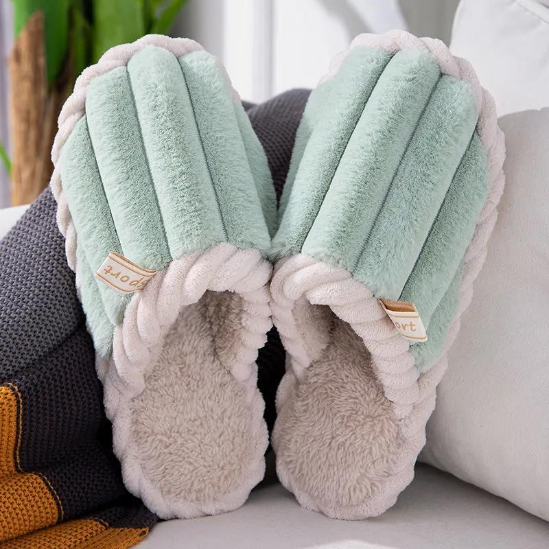 Cotton Slippers Women Thick Bottom Skin-friendly Comfortable Home Silent Floor Slippers Couple Plush Cotton Slippers Men Winter