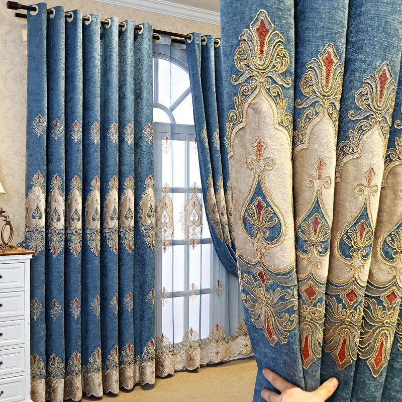 1/2pcs Modern European Style Embroidered Thick Luxury Curtains for Living Room Balcony Bedroom Blackout Curtains