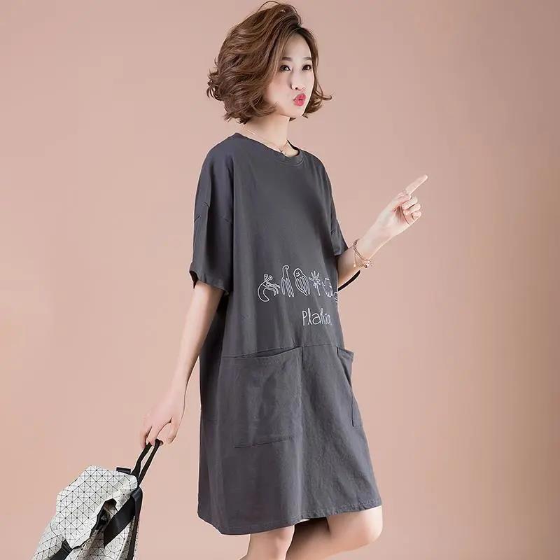 Women's Summer Dress Large Size Loose and Thin Mid-length Casual T-shirt DRESS