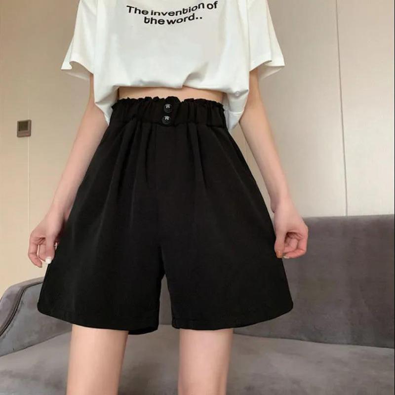 Casual Shorts Women's Elastic Waist Loose Straight Shorts Are Thin and Versatile High Waist Wide-leg Shorts Casual Sports Shorts Women